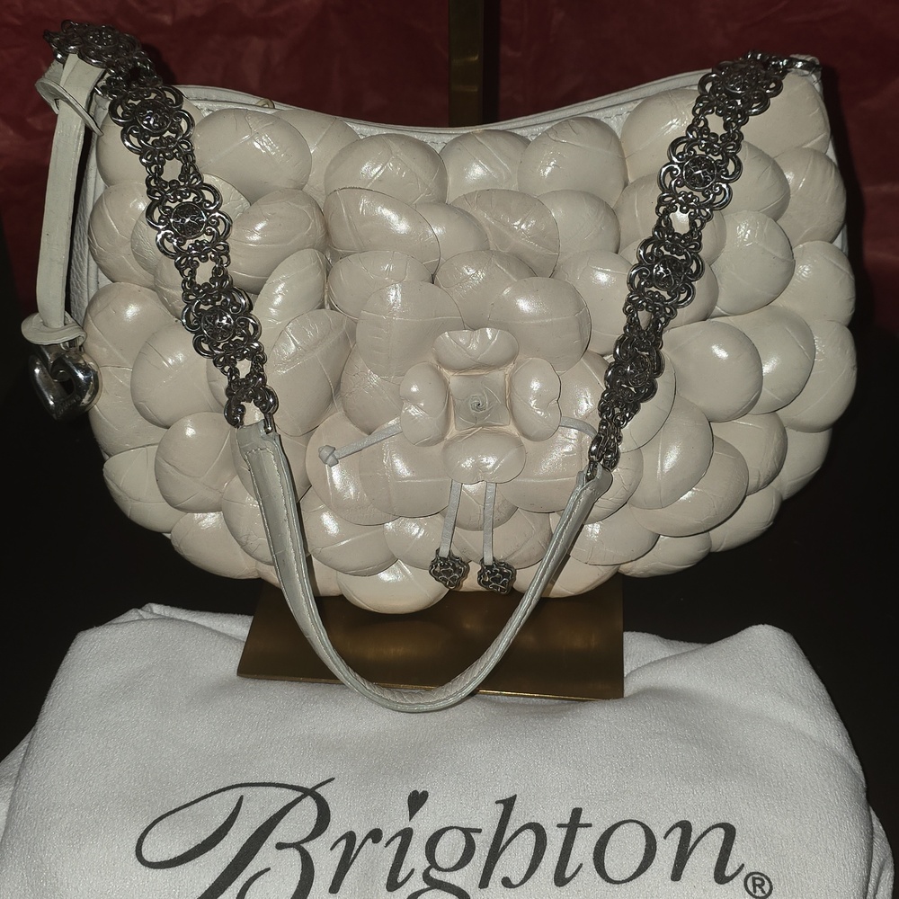 Brighton Euc Retired Rosalie Cream Applied Floral Petals Leather Shoulder Bag - Picture 13 of 17